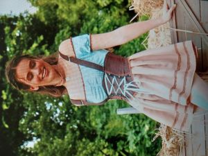 Adult Female Costumes to Hire - German Beerfest Dress  - Blue & Brown 